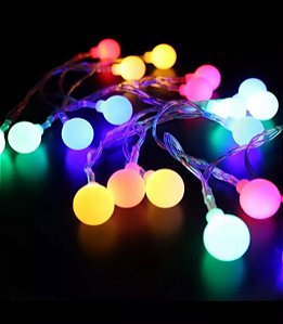 Pisca Cordão 20 LEDs bolinha foscas sortidas bivolt.