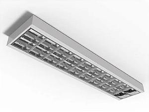 Luminária de sobrepor de alto rendimento com aletas planas brancas para 2 lâmpadas 18/20W 120cm.