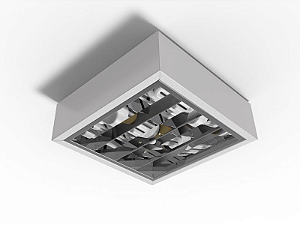 Luminária de sobrepor 28.8cm X 28.8cm alto rendimento com aletas parabólicas duplas para 2 lâmpadas E27.
