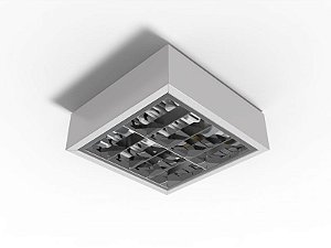 Luminária de sobrepor 28.8cm X 28.8cm alto rendimento com aletas parabólicas duplas para 2 lâmpadas E27.