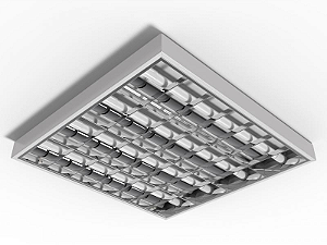 Luminária de sobrepor alto rendimento com aletas parabólicas duplas para 4 lâmpadas 9/10W 60cm.
