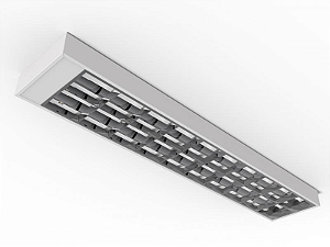 Luminária de sobrepor alto rendimento com aletas parabólicas duplas para 2 lâmpadas 9/10W 60cm.
