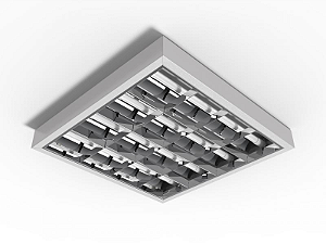 Luminária de sobrepor alto rendimento com aletas parabólicas duplas para 4 lâmpadas 9/10W 60cm.