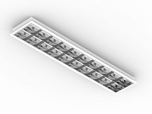 Luminária de embutir alto rendimento com aletas planas brancas para 2 lâmpadas T5 14/24W 60cm.
