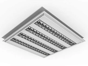 Luminária de embutir alto rendimento com aletas parabólicas duplas para 4 lâmpadas T5 28/54W 120cm.