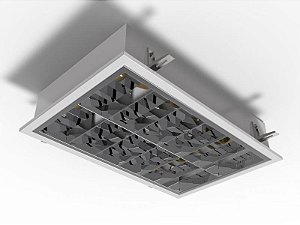 Luminária embutir 28.8cm X 44cm alto rendimento com aletas parabólicas duplas para 4 lâmpadas E27.