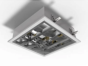 Luminária embutir alto rendimento 28.8cm X 28.8cm com aletas parabólicas duplas para 2 lâmpadas E27.