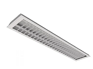 Luminária de embutir com grades em aletas brancas para 2 lâmpadas 9/10W 60cm.