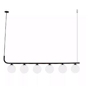 Pendente com 6 globos Moon 15x118x12cm Aluminio Preto e Vidro.