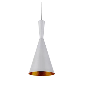 Pendente Esmeralda Cônico Ø19x40cm Alumínio Branco e Cobre.