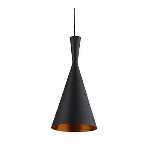Pendente Esmeralda Cônico Ø19x40cm Alumínio Preto e Cobre.