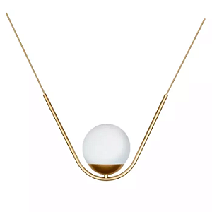 Pendente Esfera Arco 30x40x14cm Metal e Vidro Dourado e Fosco.