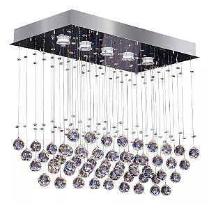 Lustre Cristal Legitimo Retangular Crystal Ball 5 Lâmpadas Gu10/mr16 Aço Inox 60x30cm.