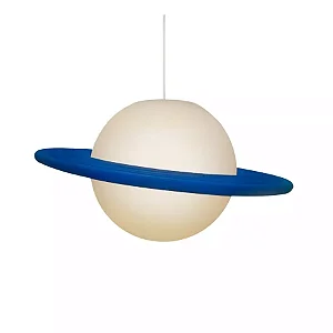 Pendente Saturno Ø53x29cm Polietileno Branco e Azul.
