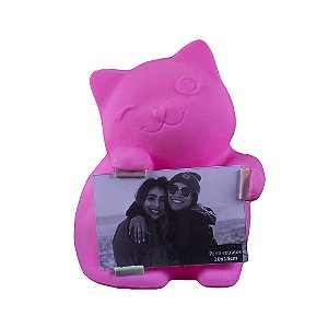Luminária Porta Retrato Gatinha 25x24x15cm Polietileno Rosa.