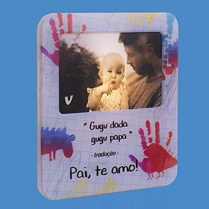 Luminária Porta Retrato Pai Eu Te Amo 22,5x19,5x8cm Polietileno Branco e Vermelho.