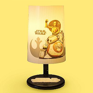Abajur Pop Star Wars Droids 29,5x14,5x15,5cm Polietileno Branco, Preto e Laranja.