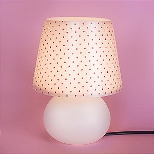Abajur Micro Lampe Poá Rosa Ø15x20cm Polietileno Branco e Rosa.