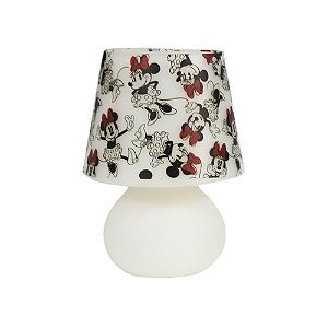 Abajur Micro Lampe Minnie Ø15x20cm Polietileno Branco, Preto e Vermelho.
