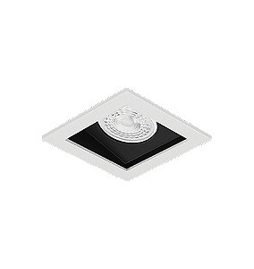 Spot de Embutir Laini Quadrado Facho Orientável Dicroica PAR16 8,6x8,6x8,2cm Alumínio Branco Fosco e Preto Acetinado.