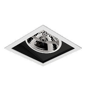 Spot de Embutir Laini Quadrado Facho Orientável AR111 14,8x14,8x10,6cm Alumínio Branco Fosco e Preto Acetinado.