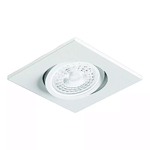 Spot de Embutir Nuru Quadrado Facho Orientável Dicroica PAR16 8,6x8,6x6,7cm Alumínio Branco Fosco Microtexturizado.