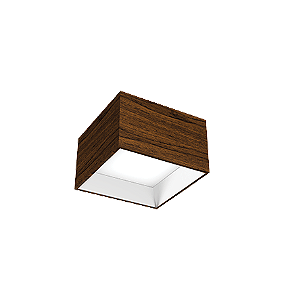 Plafon de Sobrepor LED Dhari Quadrado Recuado 2700K 18,3W Bivolt 17,7x17,7x11cm Corpo Amadeirado e Refletor Branco Acetinado.