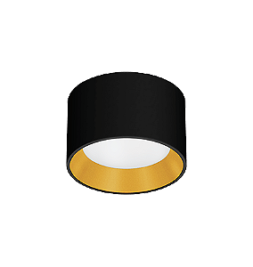 Plafon de Sobrepor LED Dhari Redondo Recuado 3000K 18,3W Bivolt Ø17,9x11cm Corpo Preto Acetinado e Refletor Dourado Acetinado.