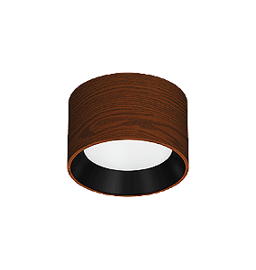 Plafon de Sobrepor LED Dhari Redondo Recuado 2700K 18,3W Bivolt Ø17,9x11cm Corpo Amadeirado e Refletor Preto Acetinado.