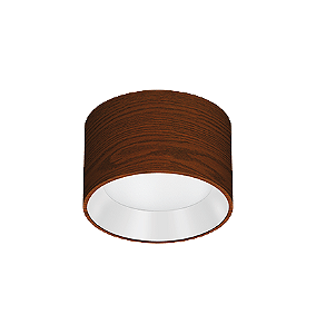 Plafon de Sobrepor LED Dhari Redondo Recuado 3000K 18,3W Bivolt Ø17,9x11cm Corpo Amadeirado e Refletor Branco Acetinado.