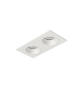 Luminária de Embutir Retangular Face Plana 13,9x7,3x7,4cm facho orientável 2x Mini dicróica LED base GU10 Alumínio Branco fosco.