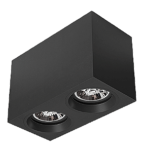 Luminária de Sobrepor Retangular Facho orientável 21,3x11x14cm 2x PAR20 LED Alumínio Preto fosco.
