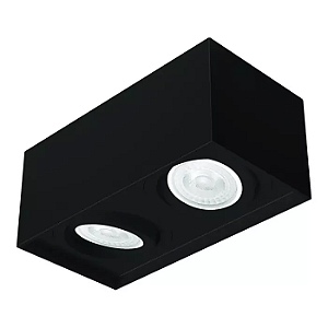 Spot de Sobrepor Sura Face Recuada Retangular Duplo PAR30 14,5x32,7x16,6cm Alumínio Preto Fosco.