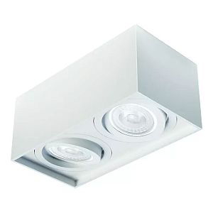 Spot de Sobrepor Sura Face Recuada Retangular Duplo PAR30 14,5x32,7x16,6cm Alumínio Branco Fosco.