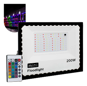 Refletor LED 200w Holofote RGB SMD Colorido Com Controle IP67.
