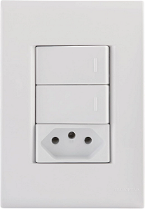 Conjunto 4x2 com 2 Interruptores Simples 10A 250V e 1 Tomada 2P+T 10A 250V Tramontina Liz Branco.