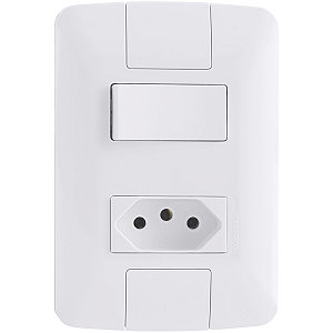 Conjunto 4x2 com 1 Interruptor Simples 6A 250V e 1 Tomada 2P+T 10A 250V Tramontina Aria Branco.