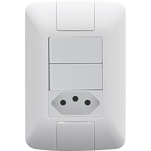 Conjunto 4x2 com 2 Interruptores Simples 6A 250V e 1 Tomada 2P+T 10A 250V Tramontina Aria Branco.