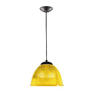Luminária prismática 22 polegadas em acrílico amarelo e cabo PP preto E-27.