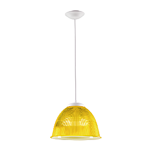 Luminária prismática 22 polegadas em acrílico amarelo e cabo PP branco E-27.