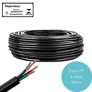 Cabo PP 4x4mm Preto 300V/500V rolo de 100 metros.