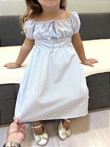 Vestido Bia - Azul e Branco
