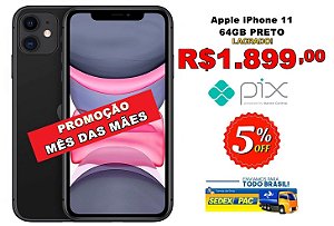 iPhone 11 Apple 64GB Preto, Tela de 6,1”, Câmera Dupla de 12MP, iOS