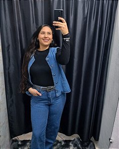 Conjunto Jeans Wide Leg e Colete Denim