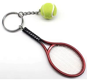 1x Chaveiro Pingente Mini Raquete De Tênis Com Bolinha Novidade Vermelha