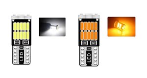 Kit 4x Lampadas Led T10 Pingão 4014 Cambus 10w 12v - Premium T10 2x Branca + 2x Ambar