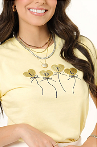 T-SHIRT SEJA A MUDANCA BORBOLETA APLICACAO BORDADO - AMARELO BEBE