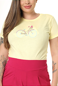 T-SHIRT BICICLETA FLORES BORDADO - AMARELO BEBE