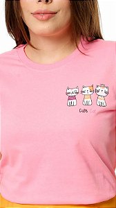 T-SHIRT TRES GATINHOS CUTE CAT - ROSA CLARO
