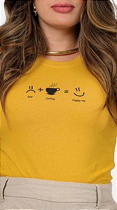 T-SHIRT SAD COFFEE HAPPY ME - AMARELO MOSTARDA